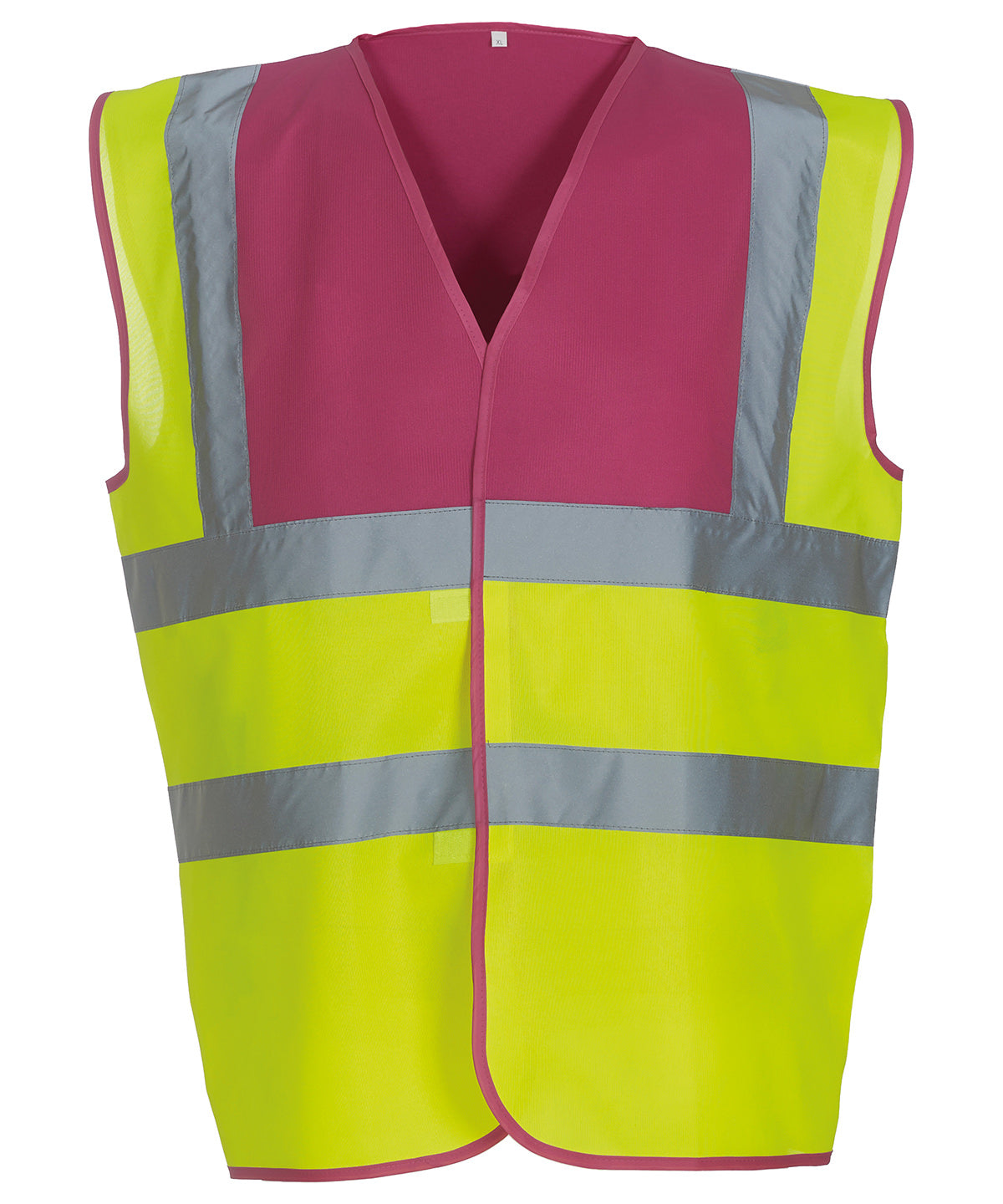 Raspberry Yoke/Yellow - Hi-vis 2-band-and-braces waistcoat (HVW100)