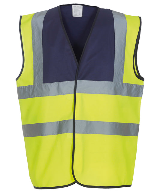 Navy Yoke/Yellow - Hi-vis 2-band-and-braces waistcoat (HVW100)