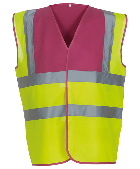 Raspberry Yoke/Yellow - Hi-vis 2-band-and-braces waistcoat (HVW100)