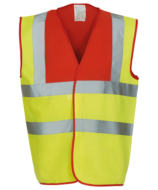 Red Yoke/Yellow - Hi-vis 2-band-and-braces waistcoat (HVW100)