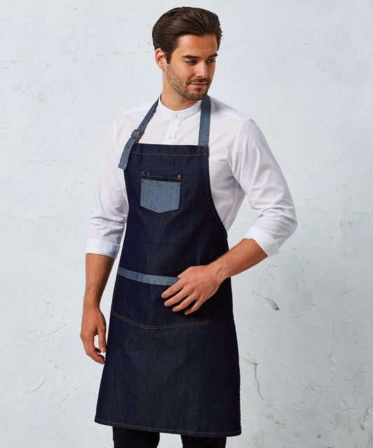 Premier - Domain contrast denim bib apron