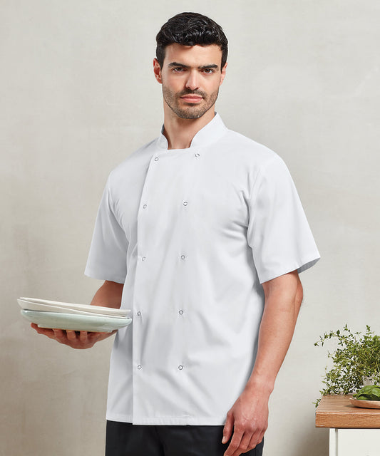 Premier - Studded front short sleeve chef's jacket